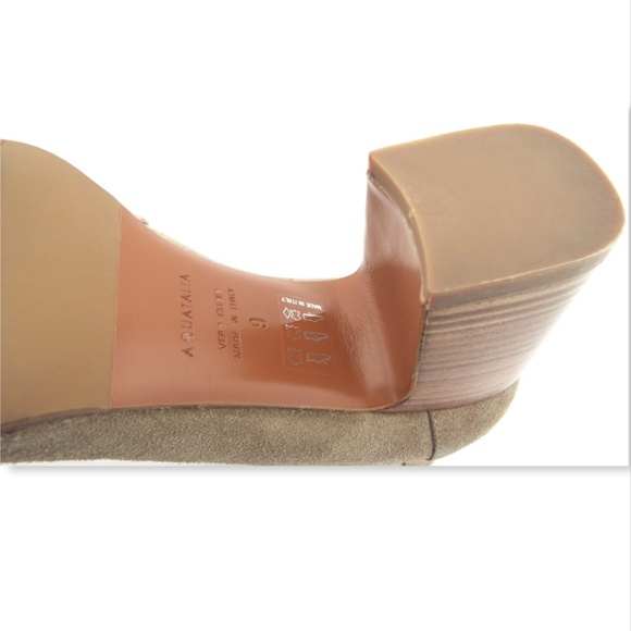 New AQUATALIA Beige Suede Leather  Block Heel Ankle Boots 9 - Picture 7 of 8